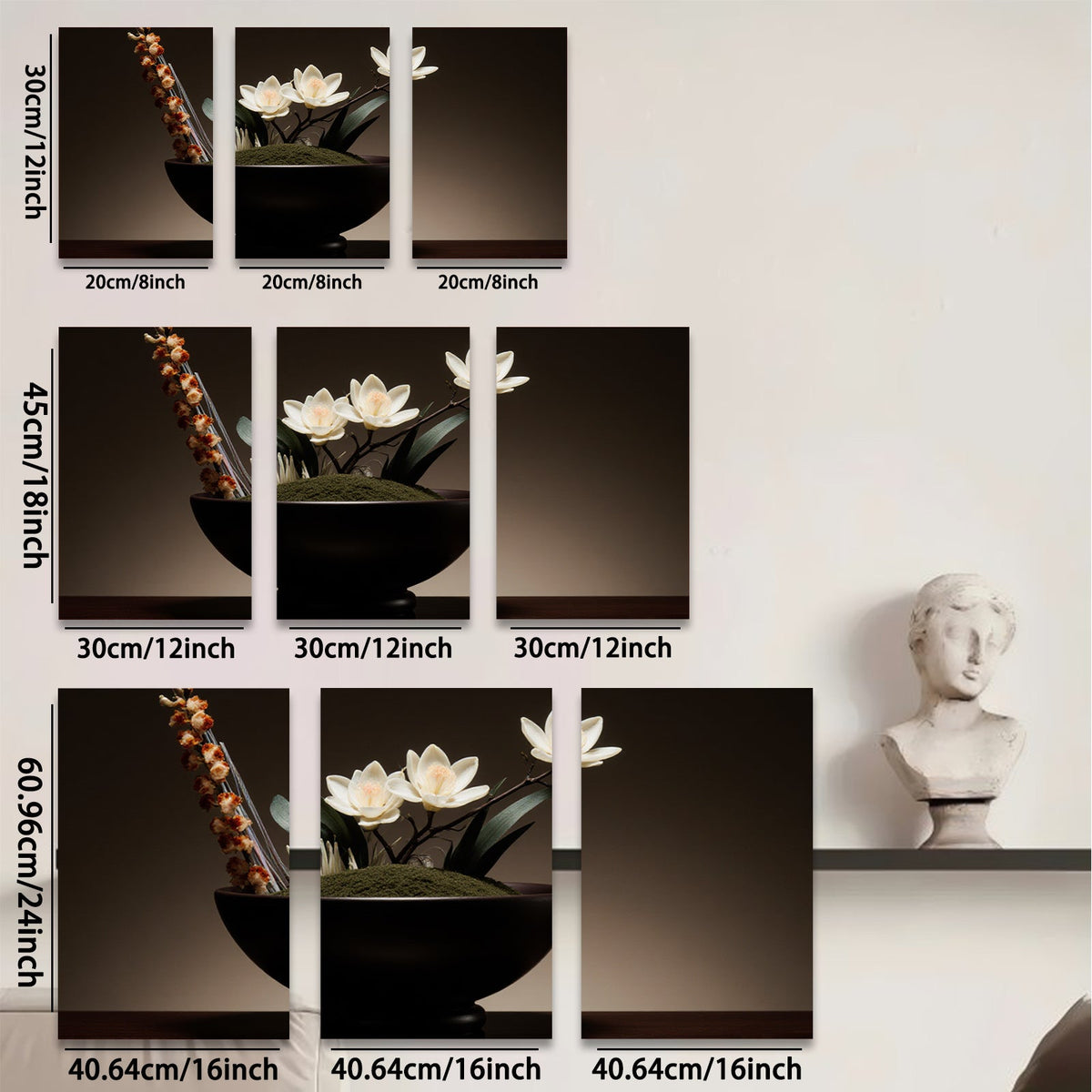 2D flat 1pc Minimalist floral bowl arrangement serene botanical wall art dining room living room bedroom modern farmhouse gallery wrapped canvas prints