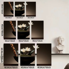 2D flat 1pc Minimalist floral bowl arrangement serene botanical wall art dining room living room bedroom modern farmhouse gallery wrapped canvas prints