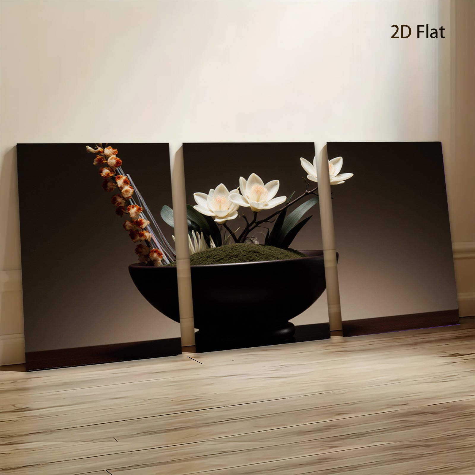 2D flat 1pc Minimalist floral bowl arrangement serene botanical wall art dining room living room bedroom modern farmhouse gallery wrapped canvas prints