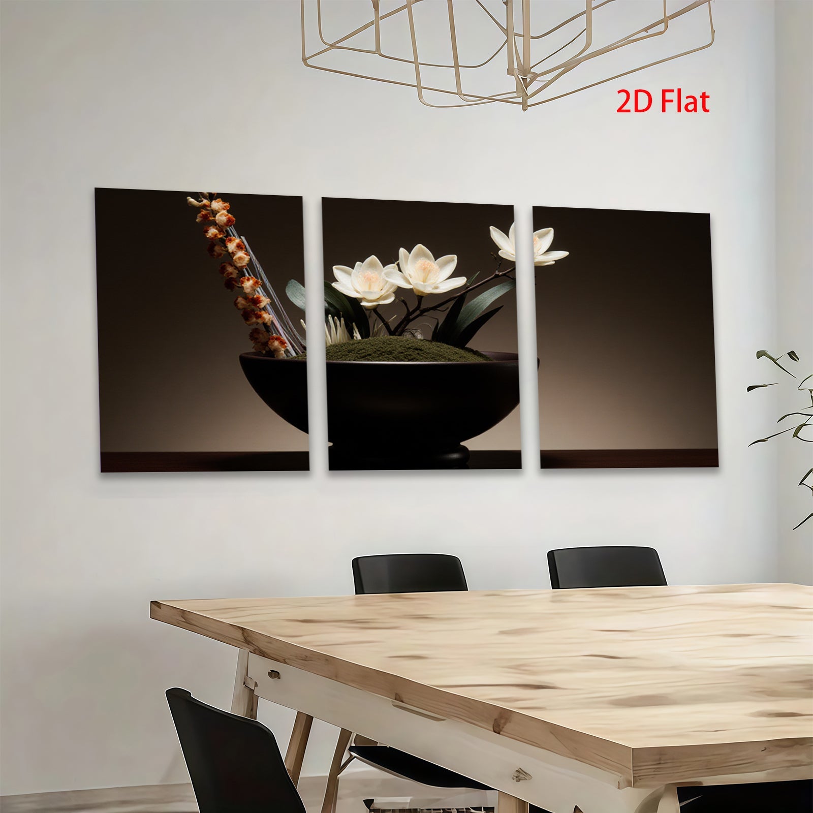 2D flat 1pc Minimalist floral bowl arrangement serene botanical wall art dining room living room bedroom modern farmhouse gallery wrapped canvas prints