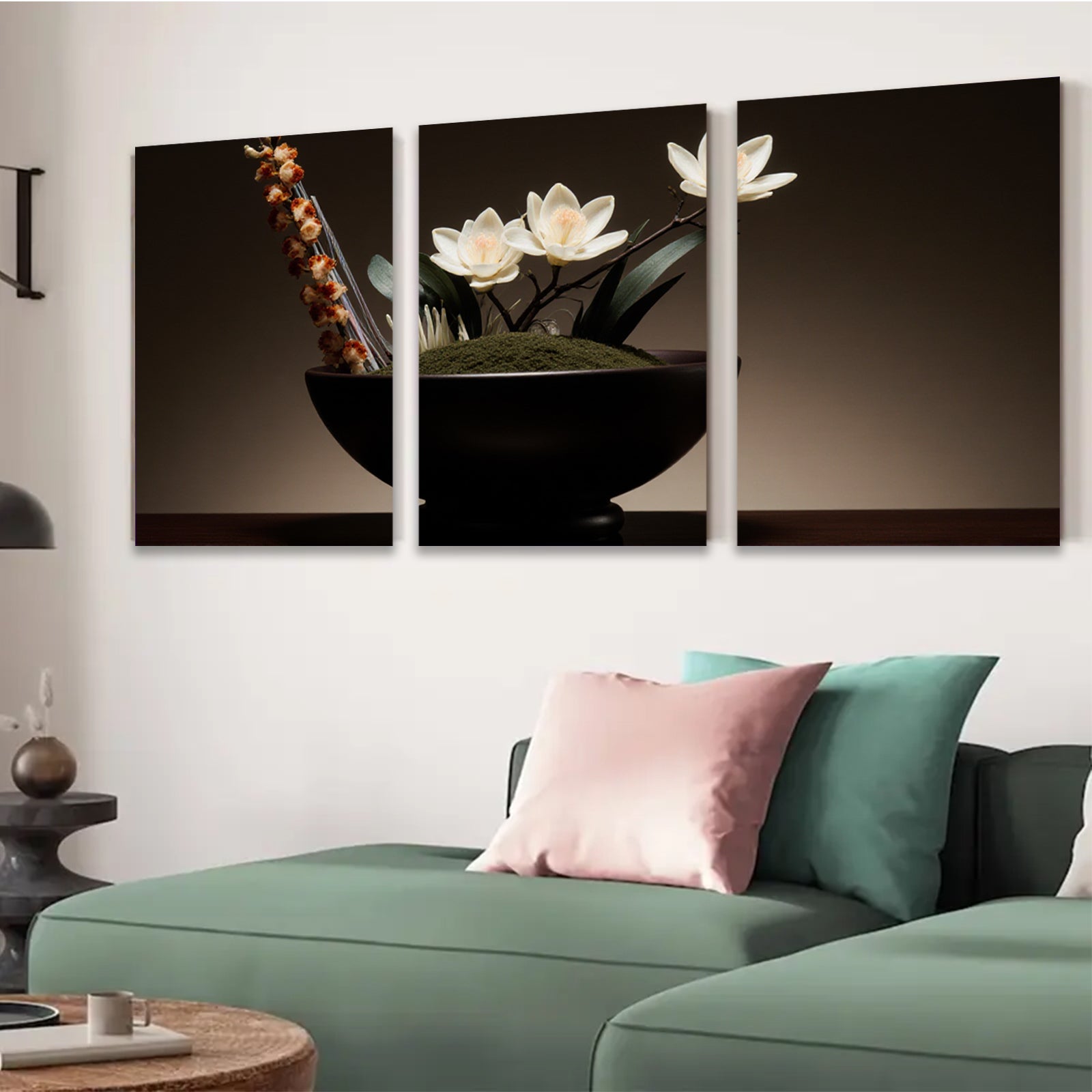 2D flat 1pc Minimalist floral bowl arrangement serene botanical wall art dining room living room bedroom modern farmhouse gallery wrapped canvas prints