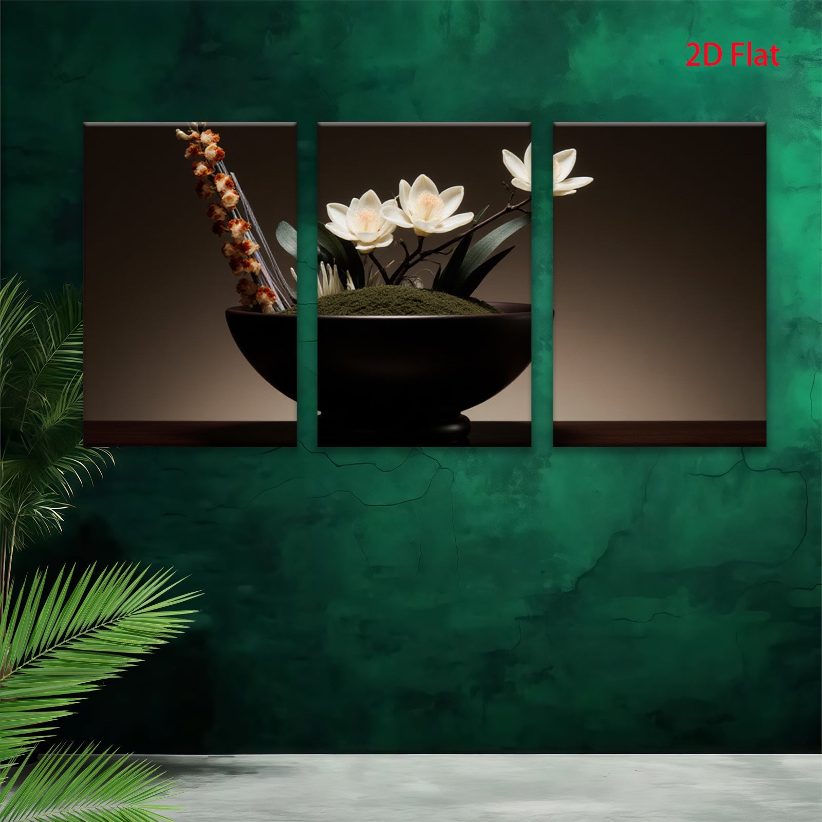 2D flat 1pc Minimalist floral bowl arrangement serene botanical wall art dining room living room bedroom modern farmhouse gallery wrapped canvas prints