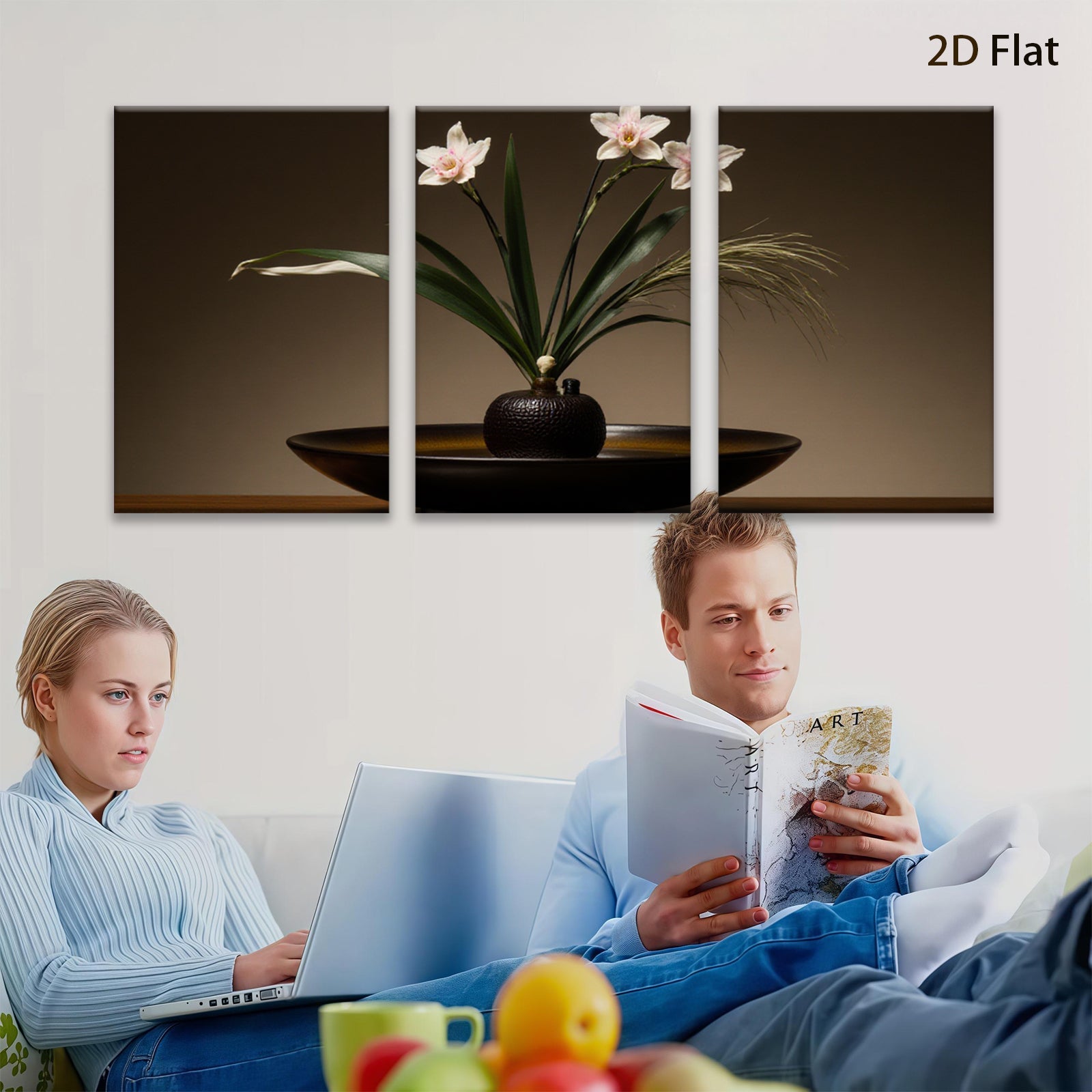 2D flat 1pc Minimalist floral still life botanical art dining room bedroom gallery wrapped canvas modern farmhouse wall decor