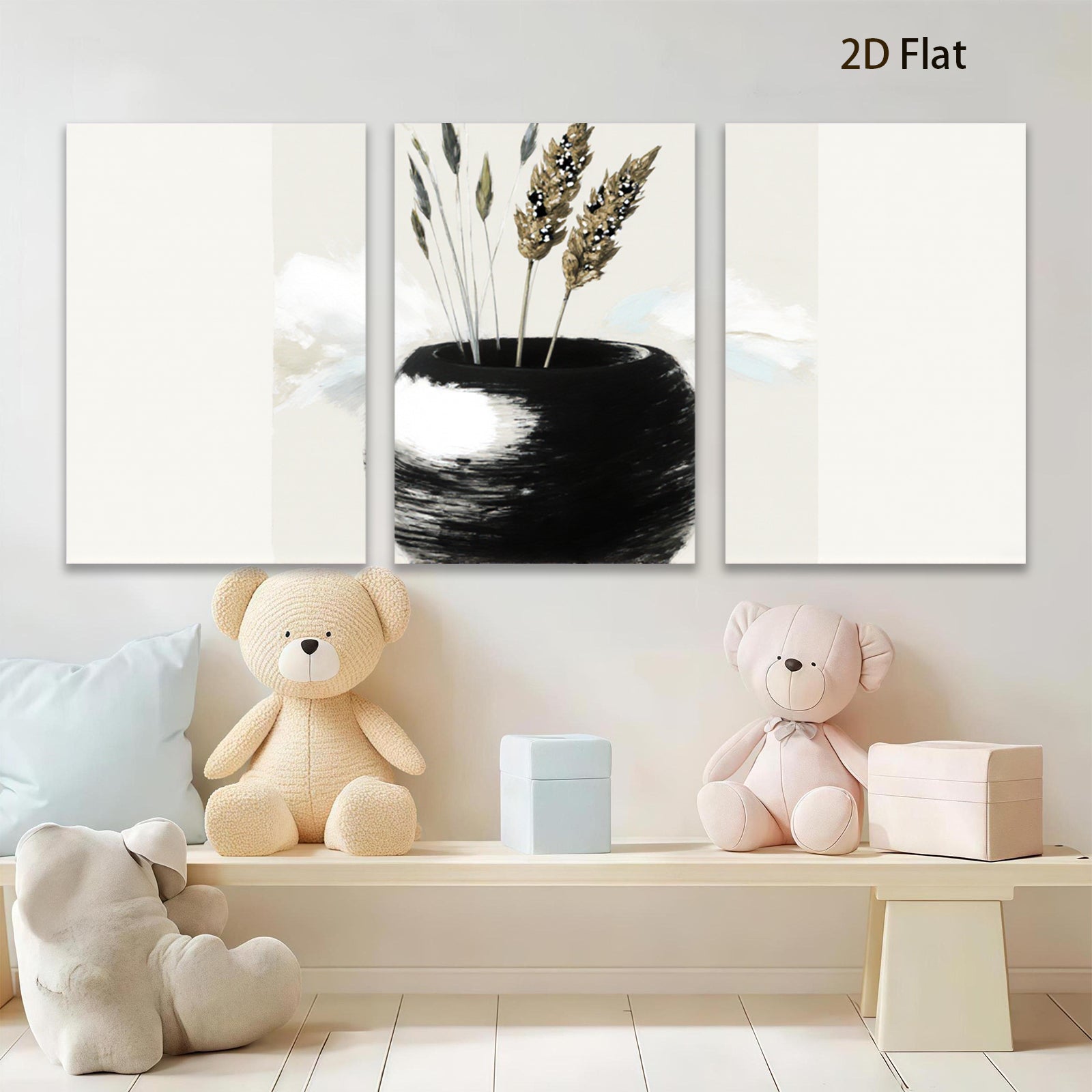 2D flat 1pc Minimalist vase with wheat stalks farmhouse wall art for living room bedroom gallery wrapped canvas print modern botanical decor