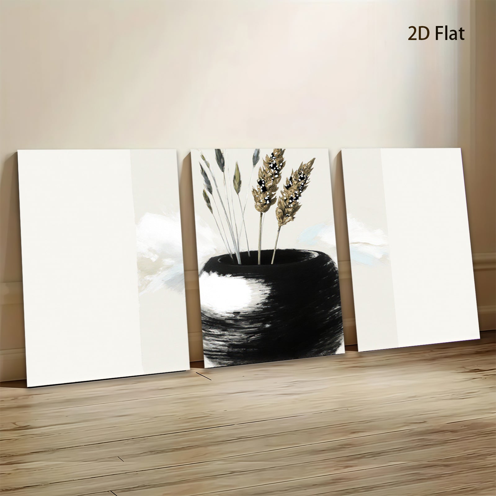 2D flat 1pc Minimalist vase with wheat stalks farmhouse wall art for living room bedroom gallery wrapped canvas print modern botanical decor