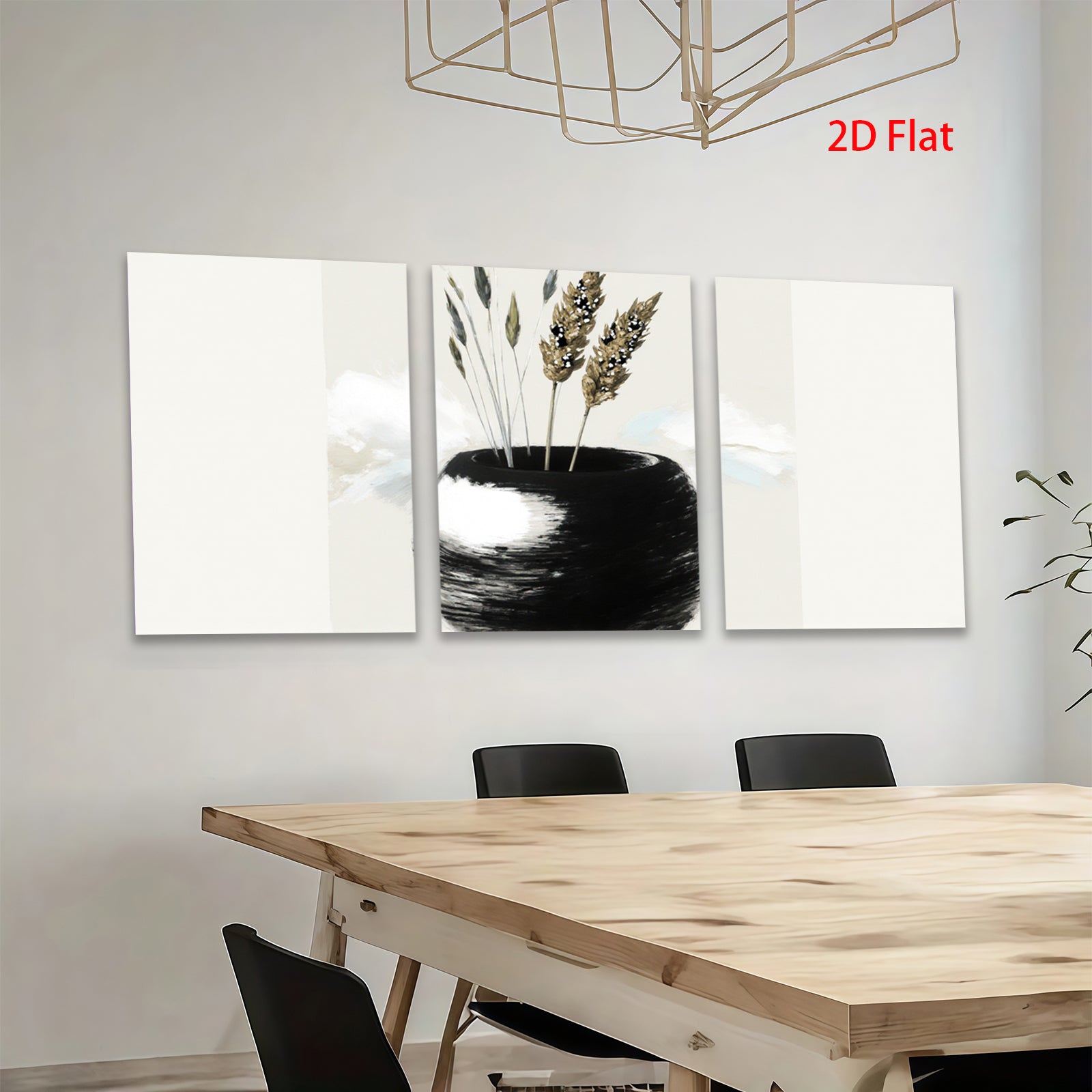 2D flat 1pc Minimalist vase with wheat stalks farmhouse wall art for living room bedroom gallery wrapped canvas print modern botanical decor