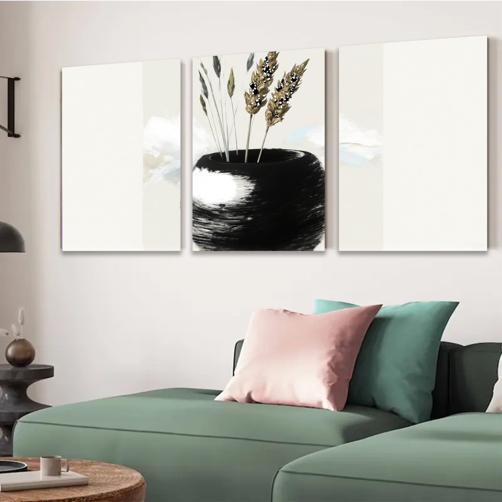2D flat 1pc Minimalist vase with wheat stalks farmhouse wall art for living room bedroom gallery wrapped canvas print modern botanical decor