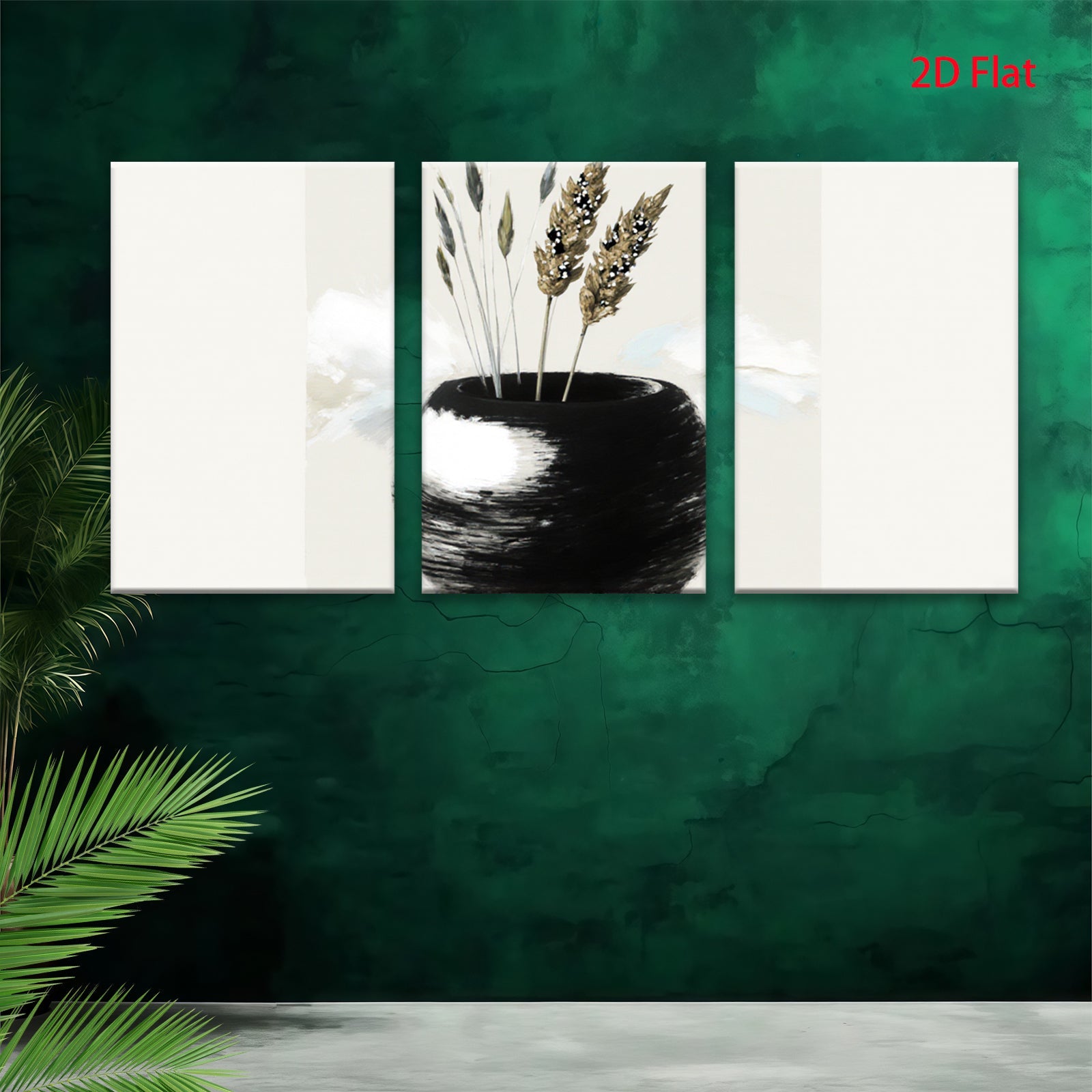 2D flat 1pc Minimalist vase with wheat stalks farmhouse wall art for living room bedroom gallery wrapped canvas print modern botanical decor