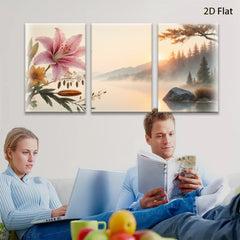 2D flat 1pc Misty Lake Sunrise Floral Canvas Wall Art for Living Room Bedroom Home Decor Modern Farmhouse Rustic Gallery Wrapped Prints