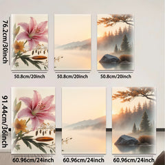2D flat 1pc Misty Lake Sunrise Floral Canvas Wall Art for Living Room Bedroom Home Decor Modern Farmhouse Rustic Gallery Wrapped Prints