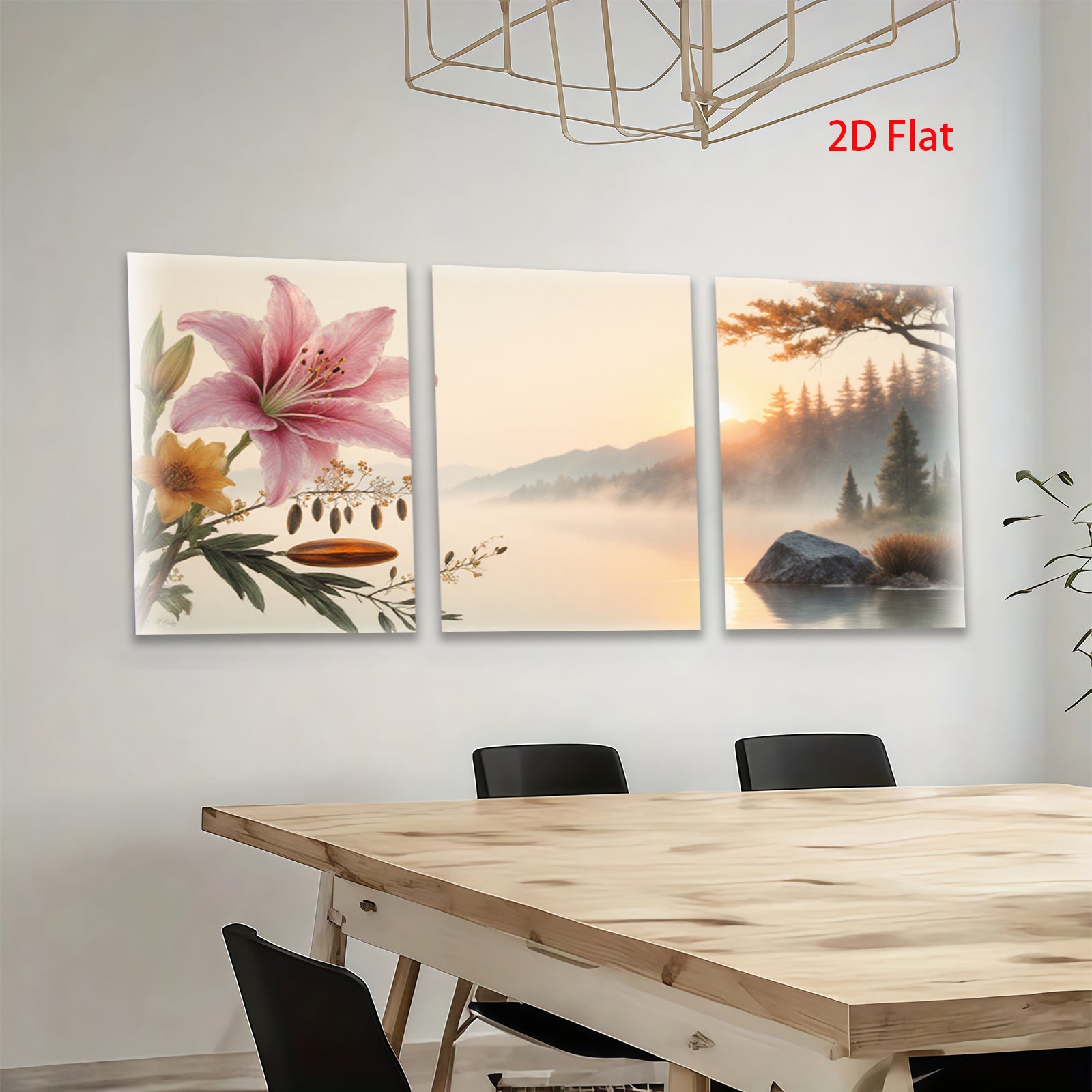 2D flat 1pc Misty Lake Sunrise Floral Canvas Wall Art for Living Room Bedroom Home Decor Modern Farmhouse Rustic Gallery Wrapped Prints