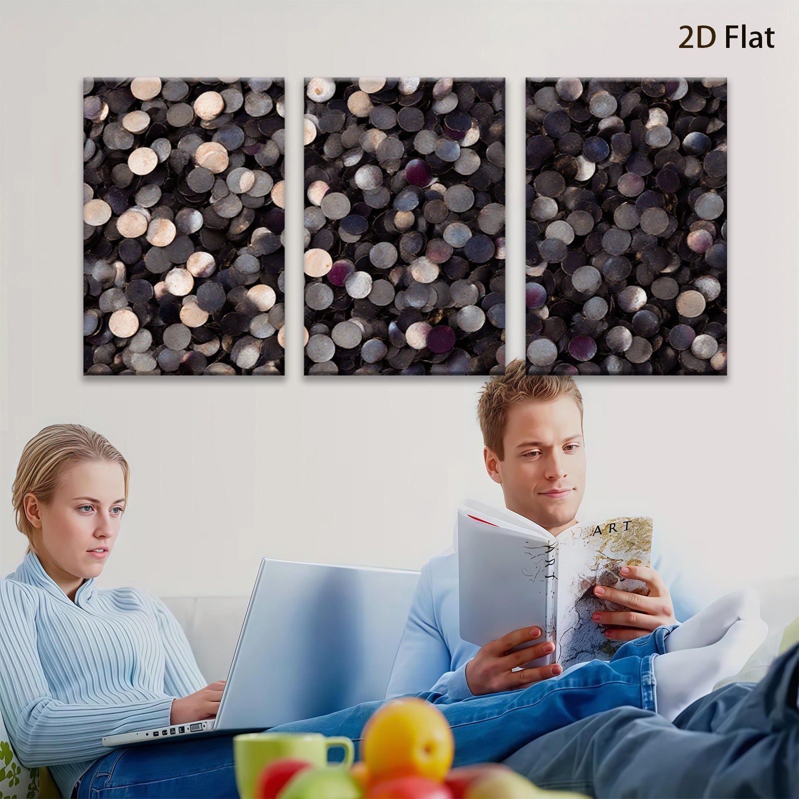 2D flat 1pc Modern Abstract Circles Navy Blue Wall Decor Living Room Bedroom Canvas Art Farmhouse Style Gallery Wrapped Teal Gray Home Accents