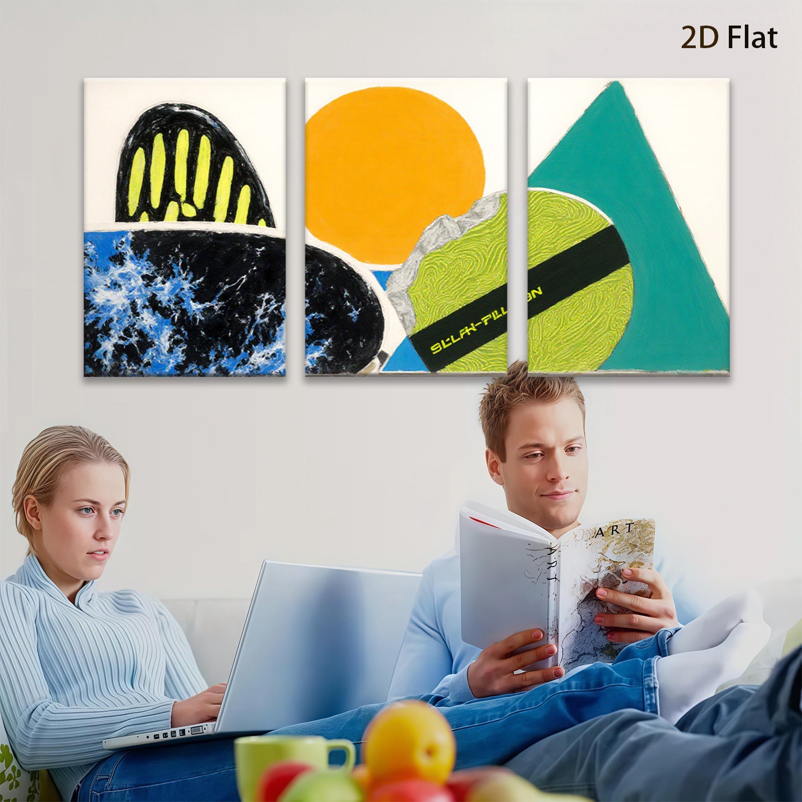 2D flat 1pc Modern Abstract Geometric Canvas Wall Art Decor Living Room Bedroom Office Gallery Wrapped Ready to Hang Farmhouse Style