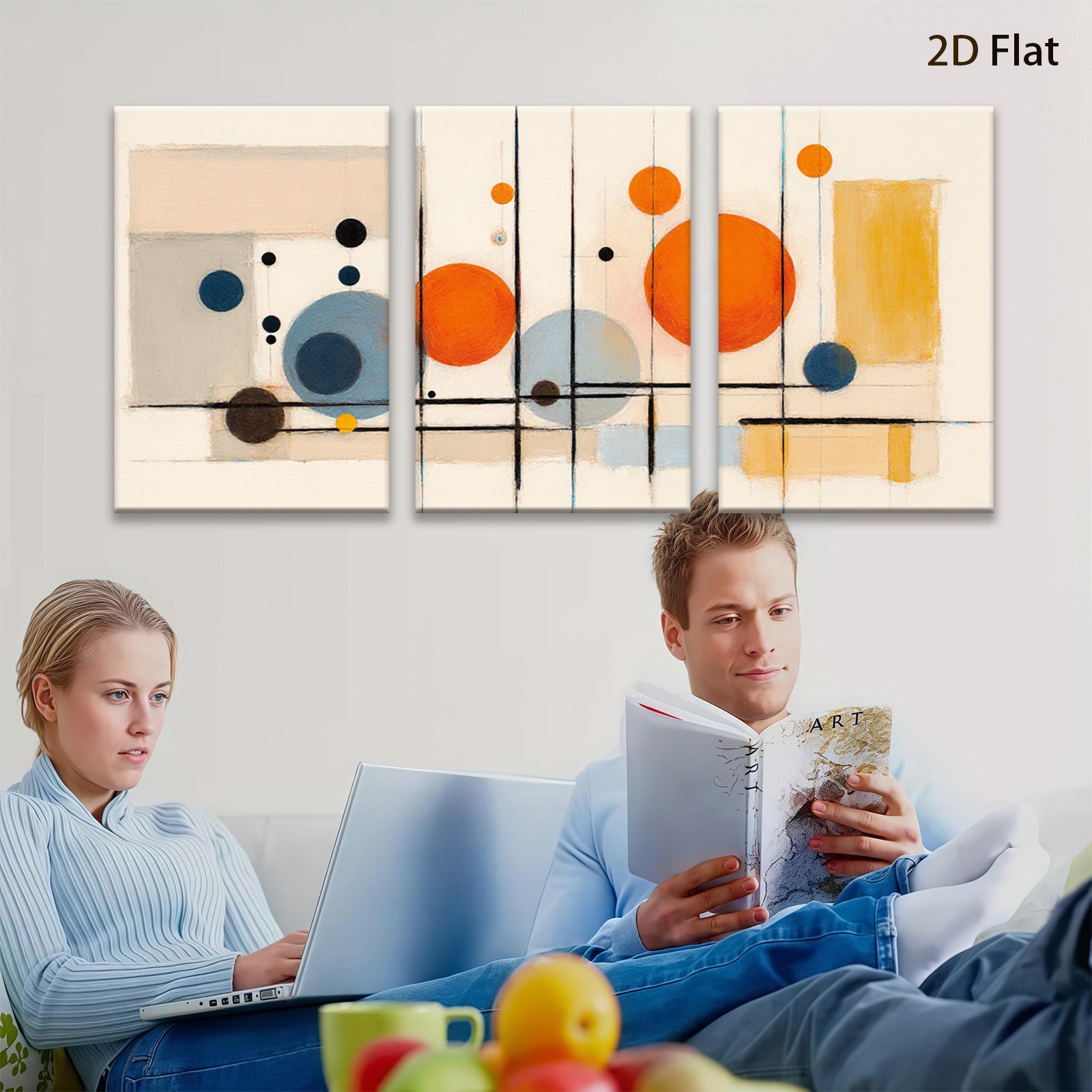 2D flat 1pc Modern Abstract Geometric Circles Canvas Wall Art Decor for Living Room Bedroom Office Farmhouse Gallery Wrapped Timeless