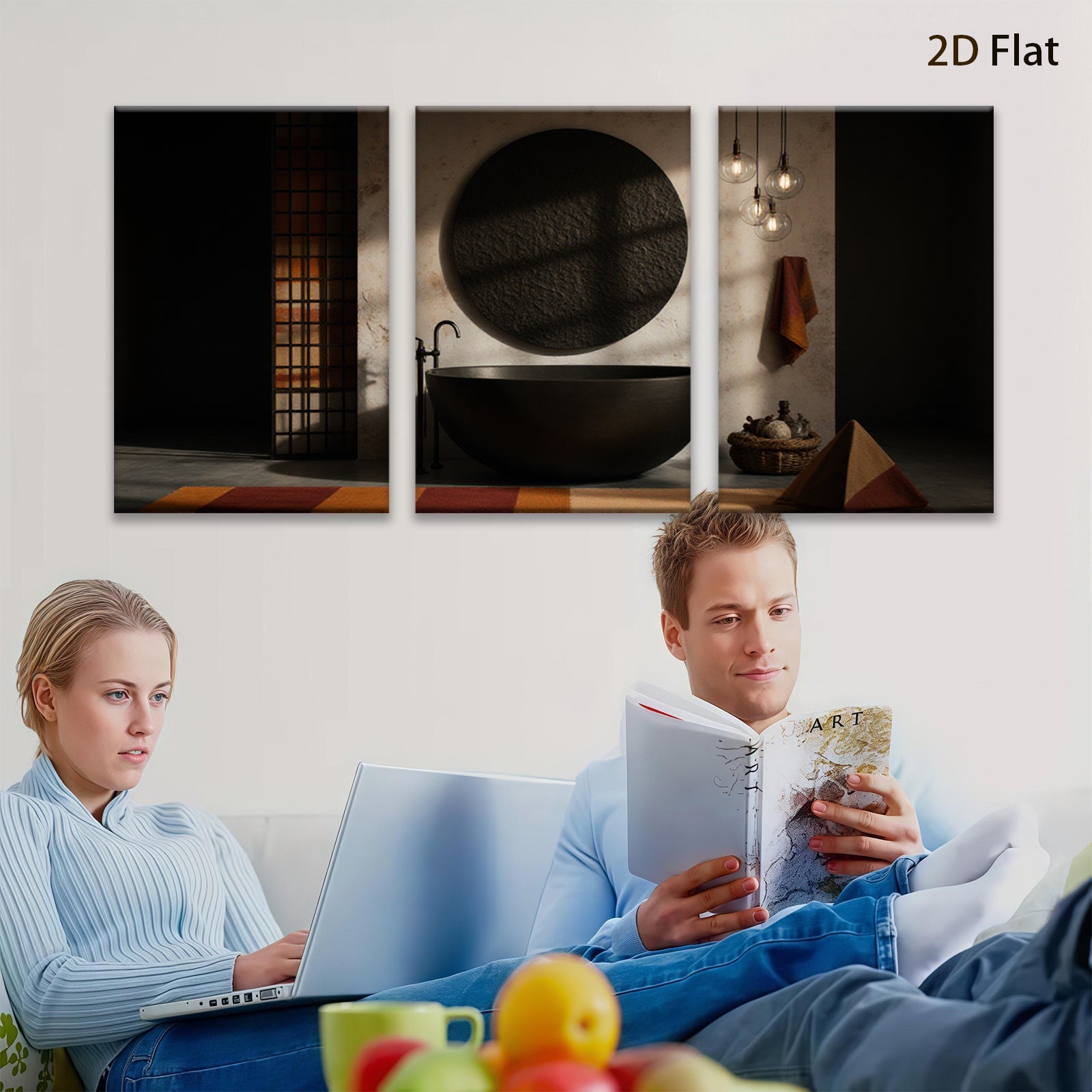 2D flat 1pc Modern Bathroom Art Abstract Tub Scene Spa Wall Decor Living Room Bedroom Gallery Wrapped Canvas Print Coastal Farmhouse Style
