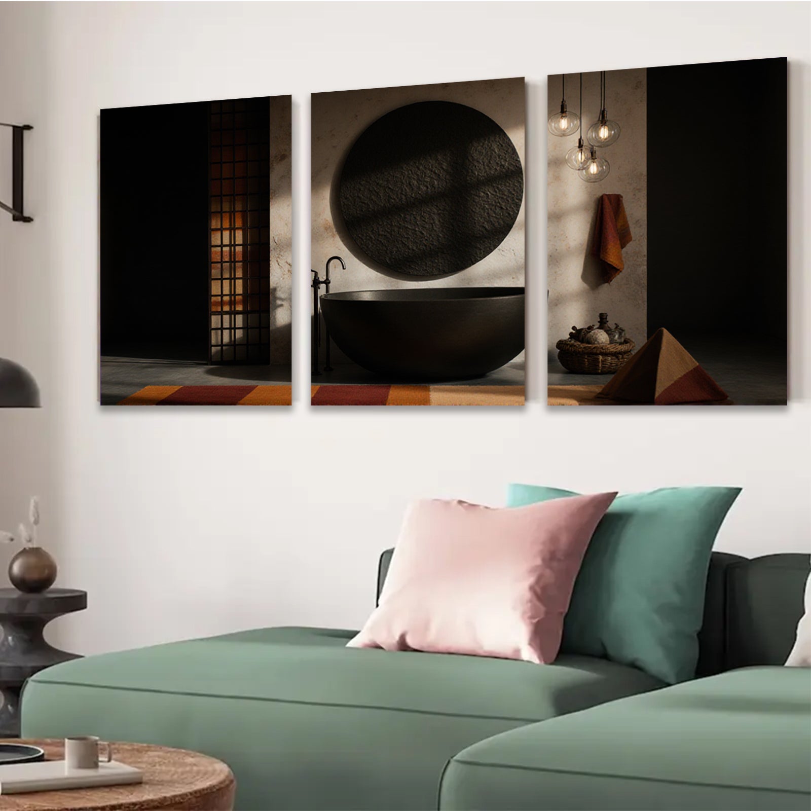 2D flat 1pc Modern Bathroom Art Abstract Tub Scene Spa Wall Decor Living Room Bedroom Gallery Wrapped Canvas Print Coastal Farmhouse Style