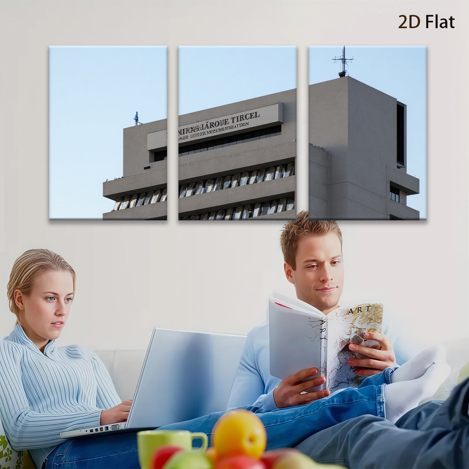 2D flat 1pc Modern Cityscape Building Architecture Wall Art Decor Living Room Bedroom Office Canvas Print Large Size Contemporary Home Decorations Farmhouse Style