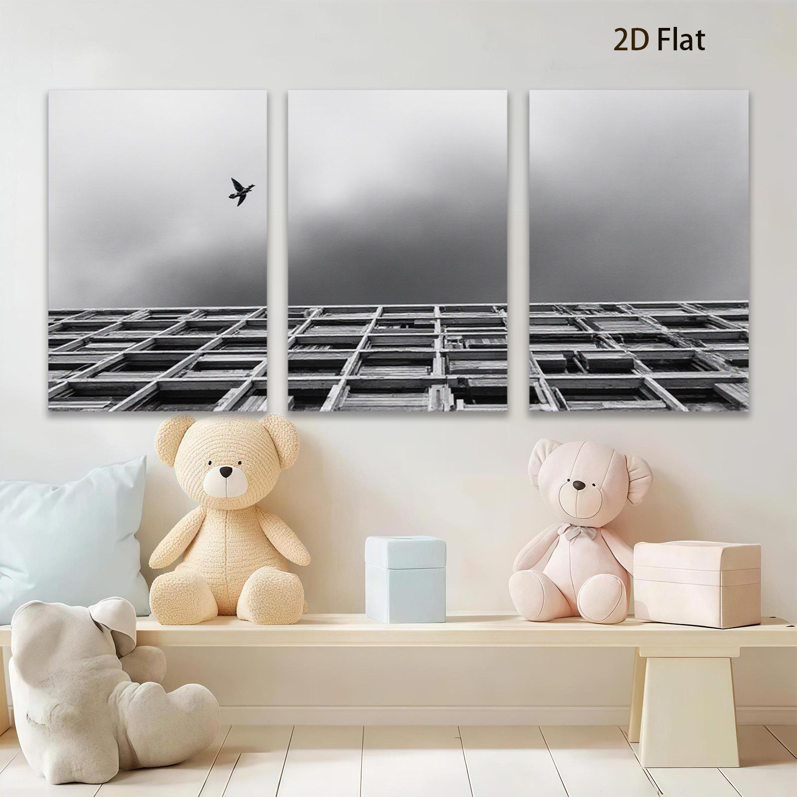 2D flat 1pc Modern Cityscape Minimalist Bird Flight Wall Art for Living Room Bedroom Office Decor Canvas Prints Framed Ready to Hang Gallery Wrapped Timeless Design