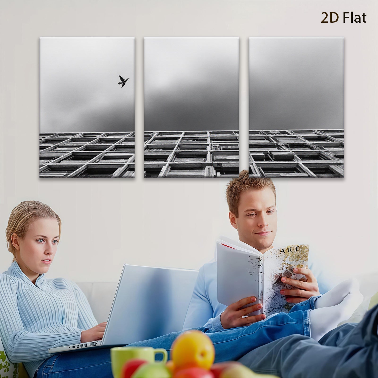 2D flat 1pc Modern Cityscape Minimalist Bird Flight Wall Art for Living Room Bedroom Office Decor Canvas Prints Framed Ready to Hang Gallery Wrapped Timeless Design