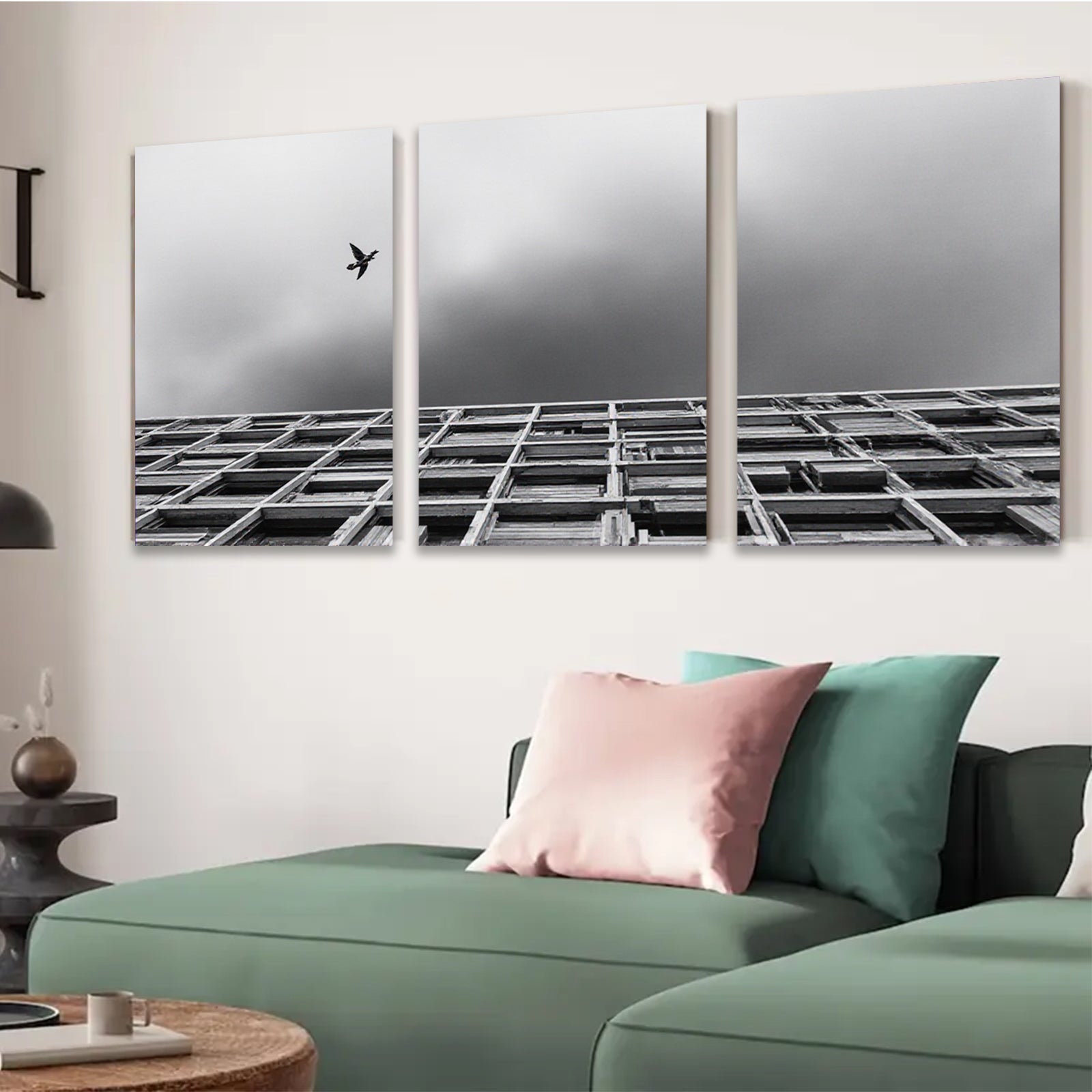 2D flat 1pc Modern Cityscape Minimalist Bird Flight Wall Art for Living Room Bedroom Office Decor Canvas Prints Framed Ready to Hang Gallery Wrapped Timeless Design