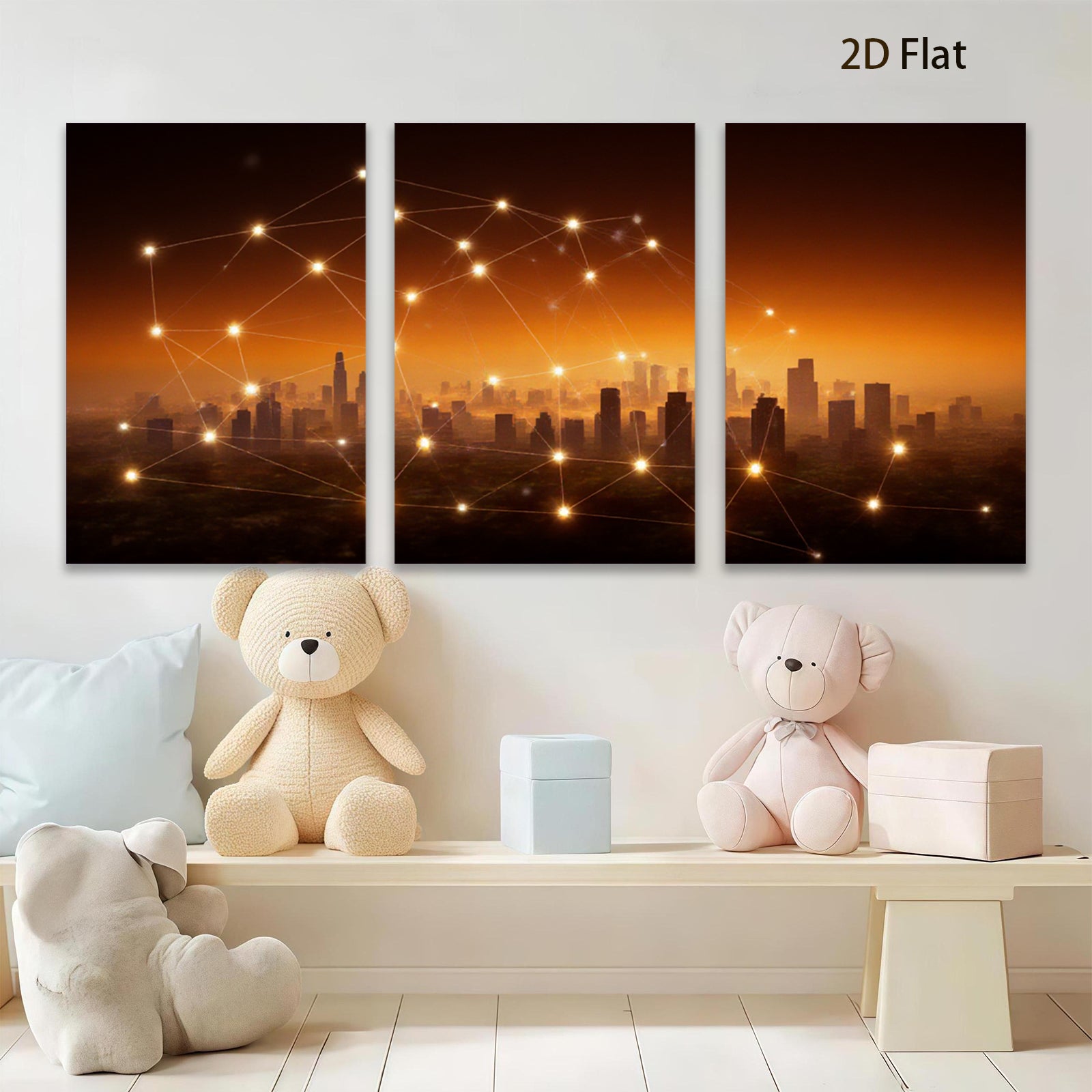 2D flat 1pc Modern Cityscape Network Connection Wall Art Living Room Bedroom Home Decor Gallery Wrapped Canvas Prints for Office Modern Farmhouse Aesthetic