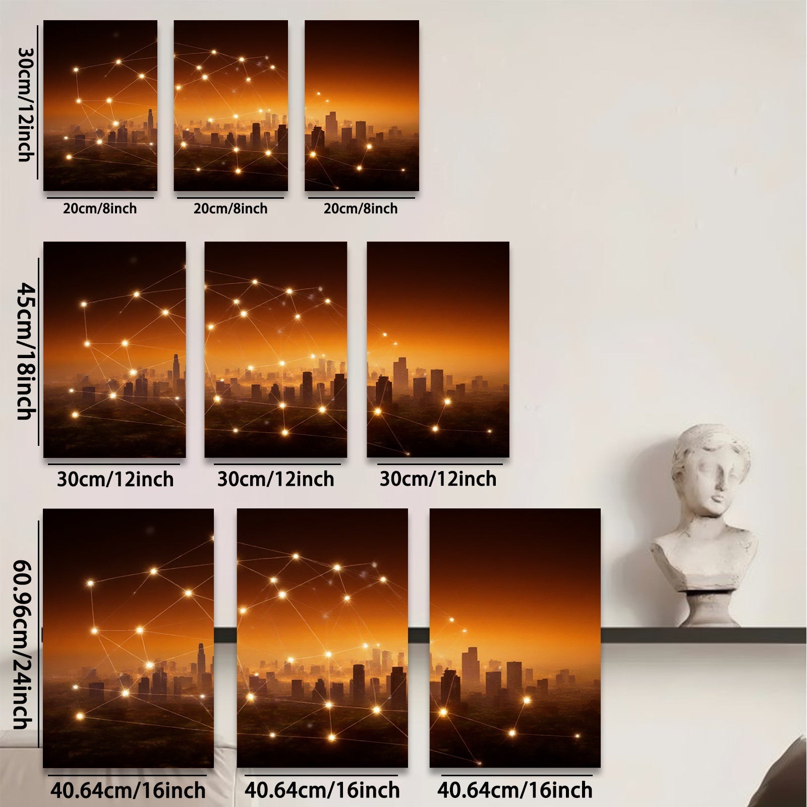 2D flat 1pc Modern Cityscape Network Connection Wall Art Living Room Bedroom Home Decor Gallery Wrapped Canvas Prints for Office Modern Farmhouse Aesthetic