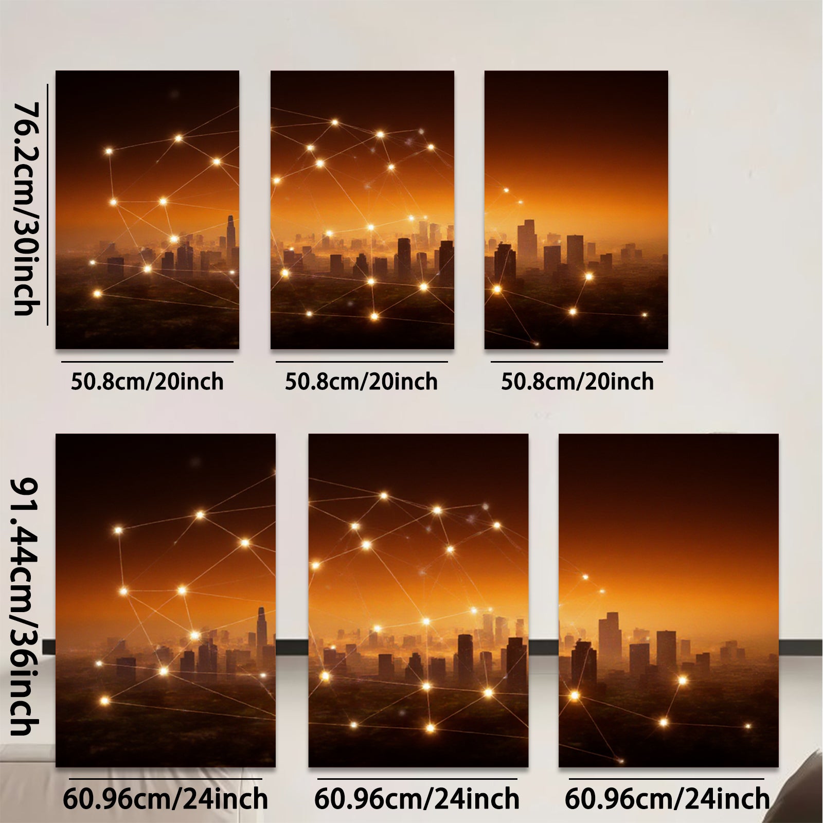 2D flat 1pc Modern Cityscape Network Connection Wall Art Living Room Bedroom Home Decor Gallery Wrapped Canvas Prints for Office Modern Farmhouse Aesthetic