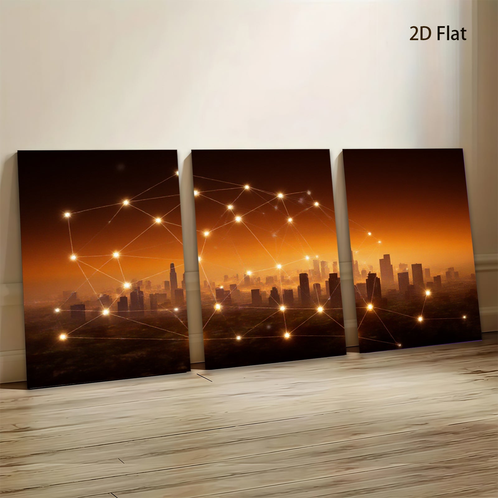 2D flat 1pc Modern Cityscape Network Connection Wall Art Living Room Bedroom Home Decor Gallery Wrapped Canvas Prints for Office Modern Farmhouse Aesthetic