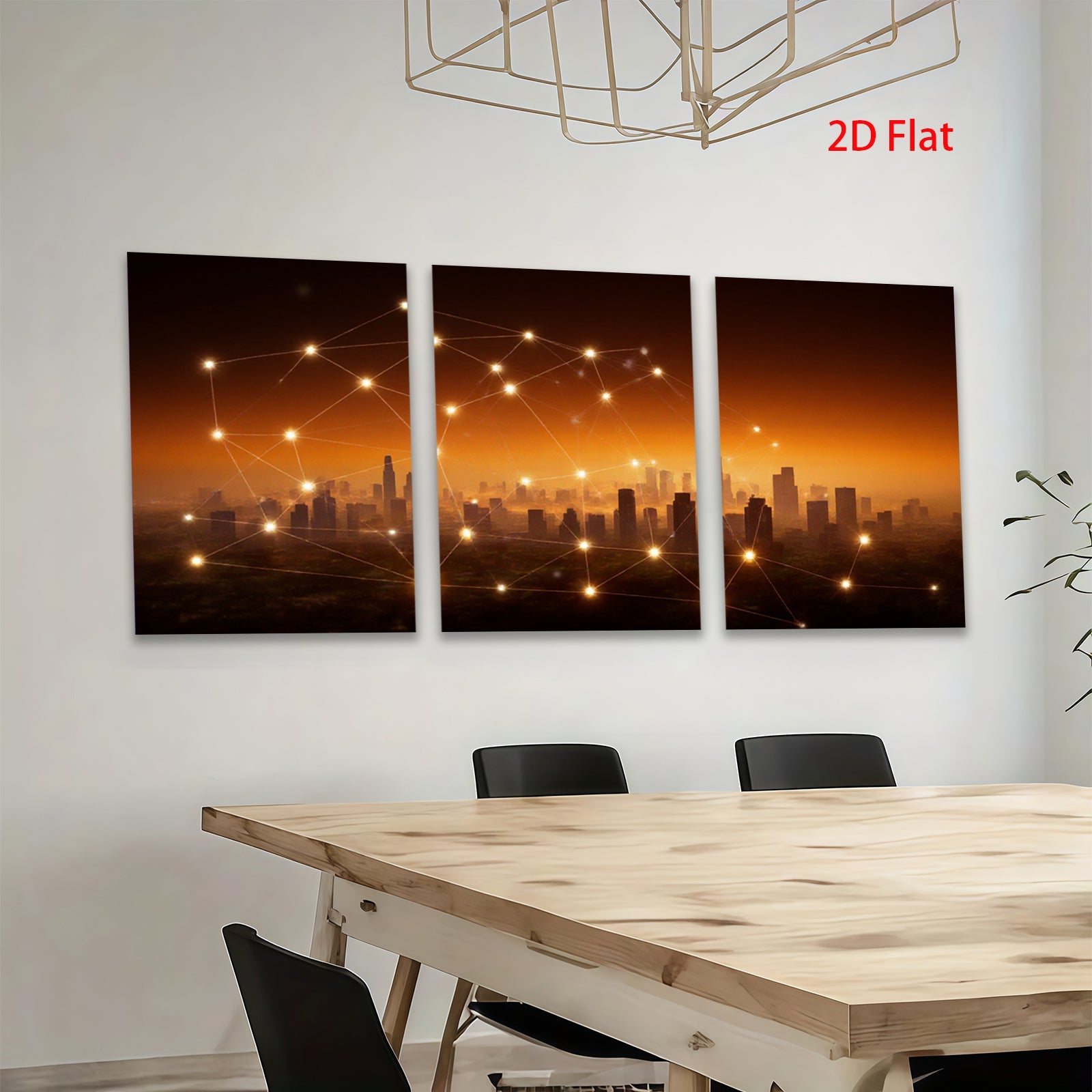 2D flat 1pc Modern Cityscape Network Connection Wall Art Living Room Bedroom Home Decor Gallery Wrapped Canvas Prints for Office Modern Farmhouse Aesthetic