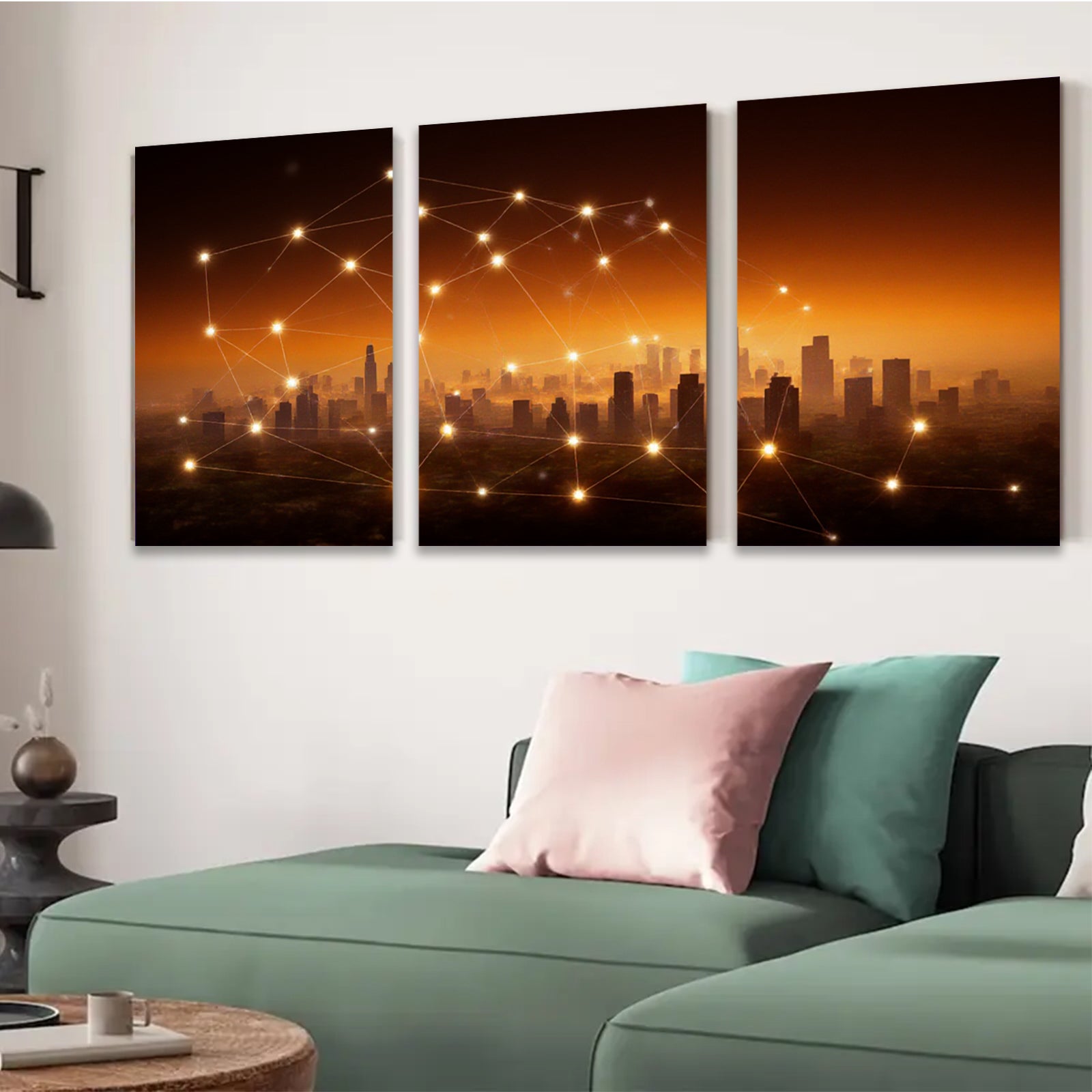 2D flat 1pc Modern Cityscape Network Connection Wall Art Living Room Bedroom Home Decor Gallery Wrapped Canvas Prints for Office Modern Farmhouse Aesthetic
