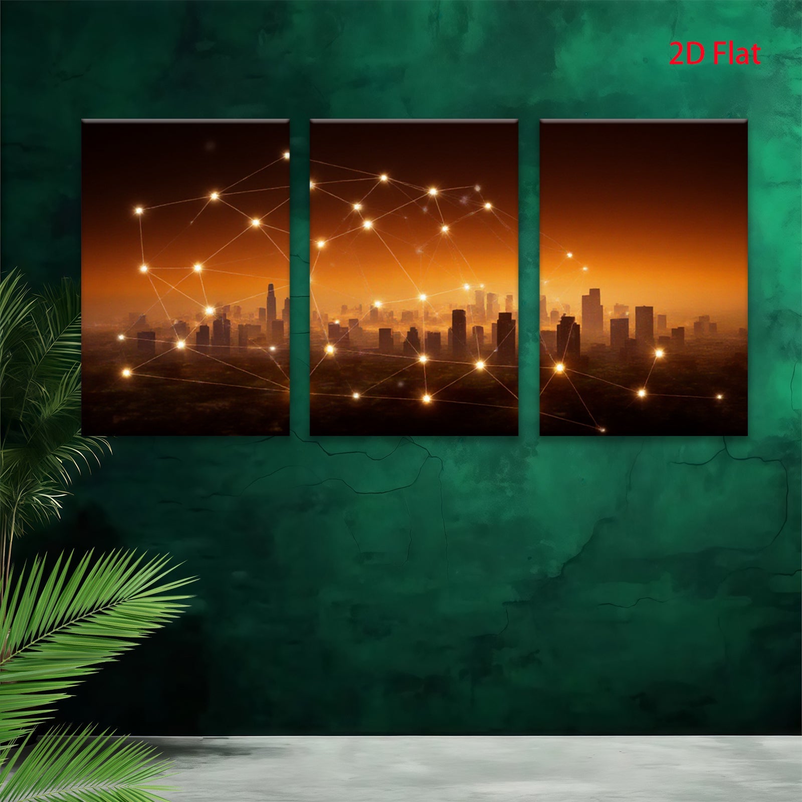 2D flat 1pc Modern Cityscape Network Connection Wall Art Living Room Bedroom Home Decor Gallery Wrapped Canvas Prints for Office Modern Farmhouse Aesthetic