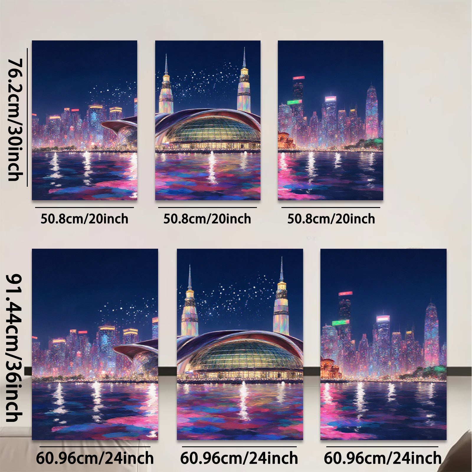 2D flat 1pc Modern Cityscape Night View Wall Art Living Room Bedroom Decor Canvas Prints Framed Ready to Hang Gallery Wrapped Teal Gold Artwork