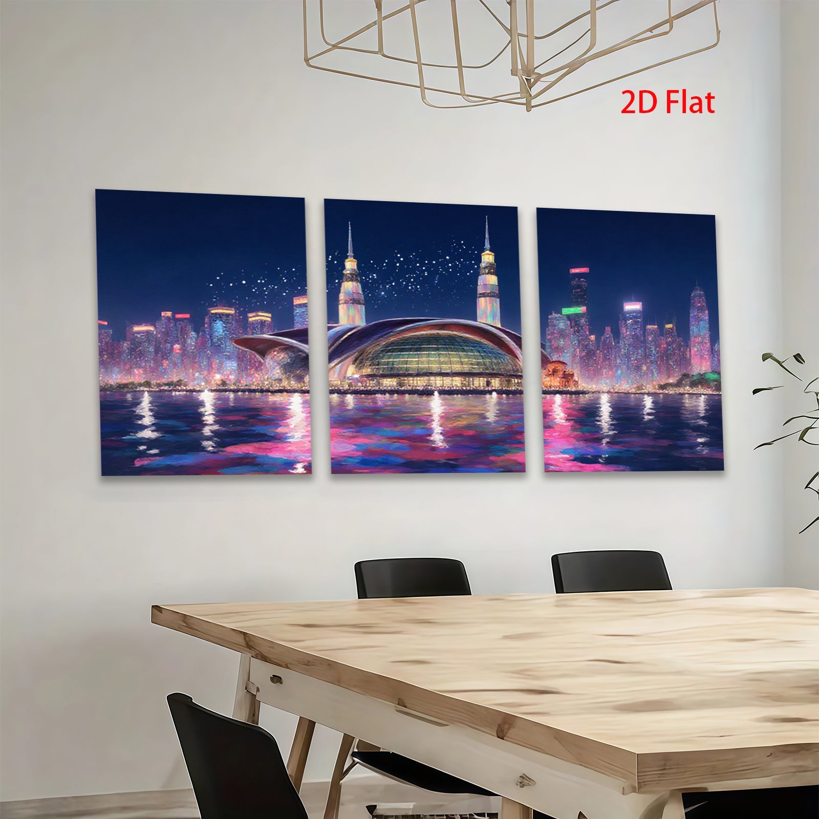 2D flat 1pc Modern Cityscape Night View Wall Art Living Room Bedroom Decor Canvas Prints Framed Ready to Hang Gallery Wrapped Teal Gold Artwork