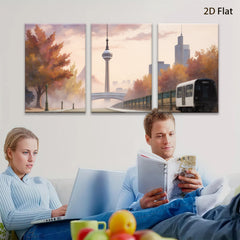 2D flat 1pc Modern Cityscape Railway Autumnal Wall Art Living Room Bedroom Decor Gallery Wrapped Canvas Prints for Home Office Modern Farmhouse Aesthetic