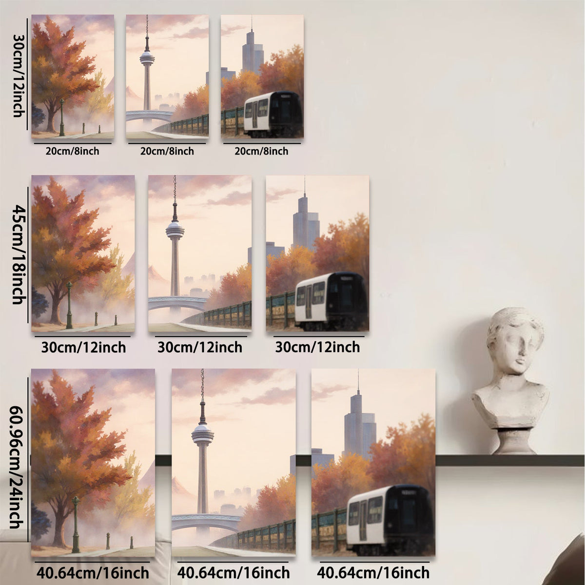 2D flat 1pc Modern Cityscape Railway Autumnal Wall Art Living Room Bedroom Decor Gallery Wrapped Canvas Prints for Home Office Modern Farmhouse Aesthetic