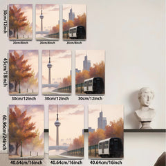 2D flat 1pc Modern Cityscape Railway Autumnal Wall Art Living Room Bedroom Decor Gallery Wrapped Canvas Prints for Home Office Modern Farmhouse Aesthetic