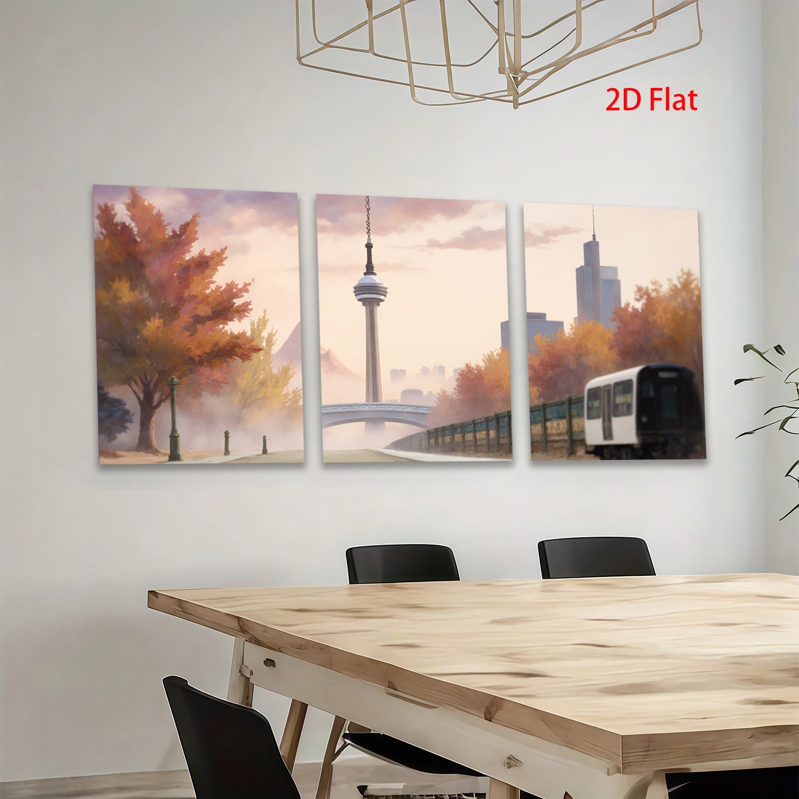 2D flat 1pc Modern Cityscape Railway Autumnal Wall Art Living Room Bedroom Decor Gallery Wrapped Canvas Prints for Home Office Modern Farmhouse Aesthetic