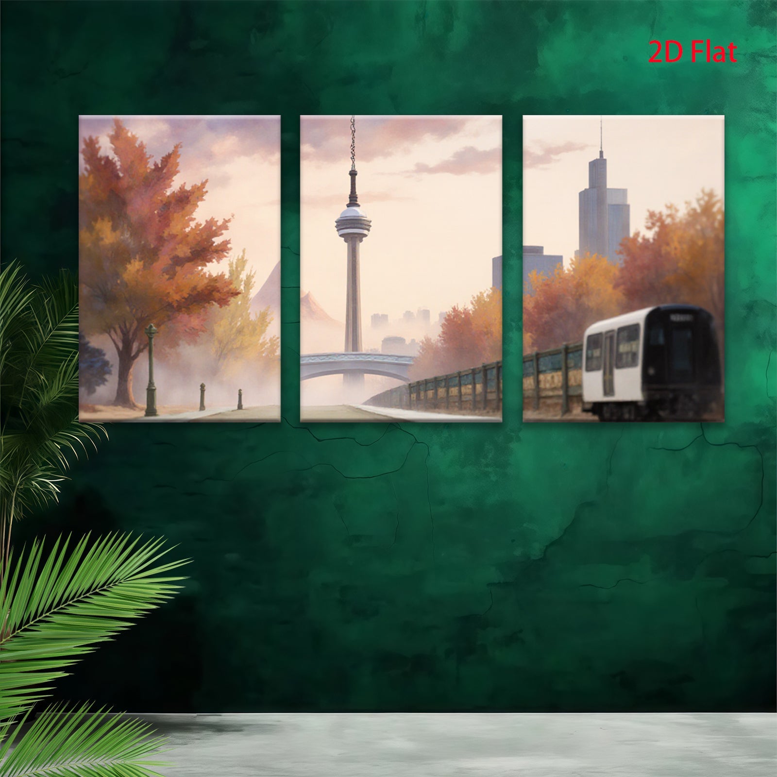 2D flat 1pc Modern Cityscape Railway Autumnal Wall Art Living Room Bedroom Decor Gallery Wrapped Canvas Prints for Home Office Modern Farmhouse Aesthetic
