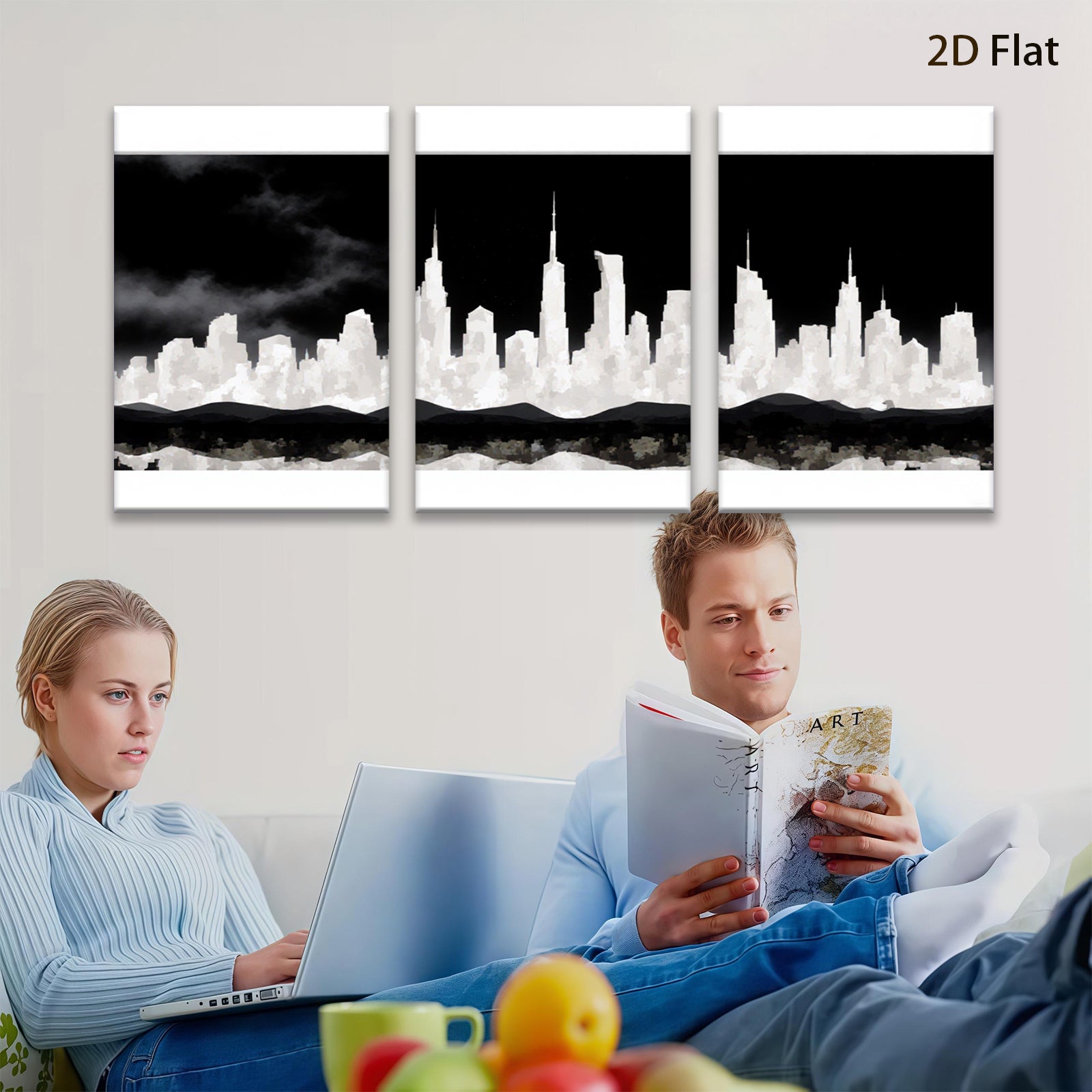 2D flat 1pc Modern Cityscape Wall Art Canvas Prints for Living Room Bedroom Home Decor Gallery Wrapped Teal Blue Gold Minimalist