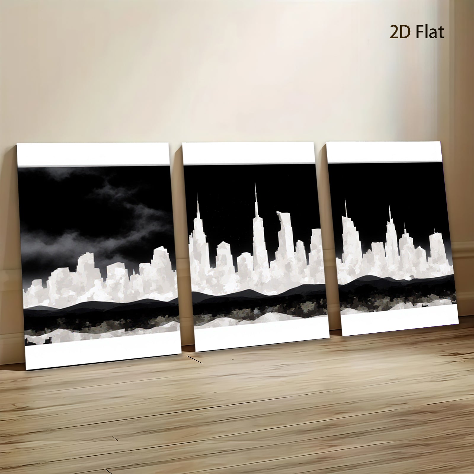 2D flat 1pc Modern Cityscape Wall Art Canvas Prints for Living Room Bedroom Home Decor Gallery Wrapped Teal Blue Gold Minimalist