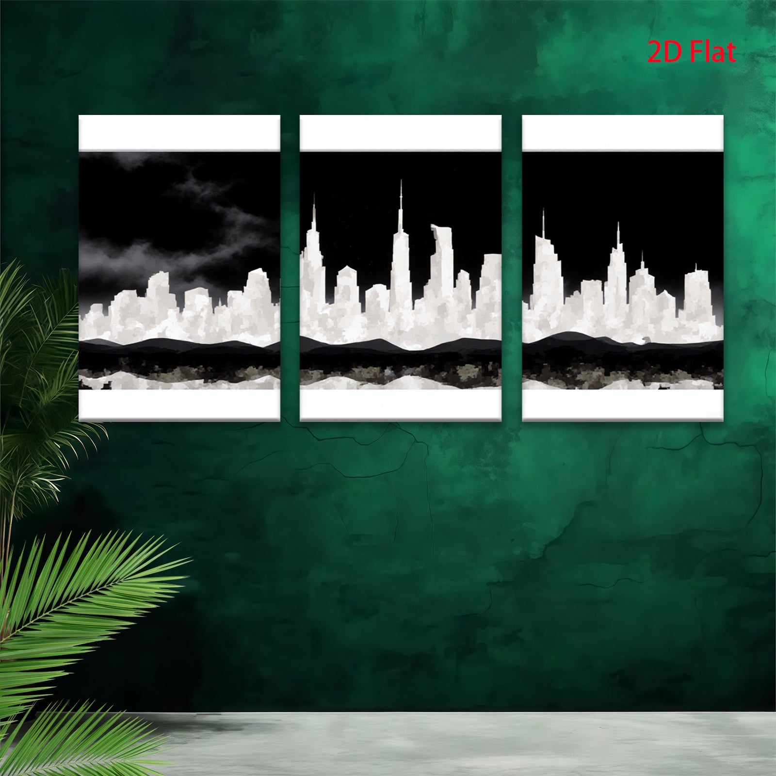 2D flat 1pc Modern Cityscape Wall Art Canvas Prints for Living Room Bedroom Home Decor Gallery Wrapped Teal Blue Gold Minimalist