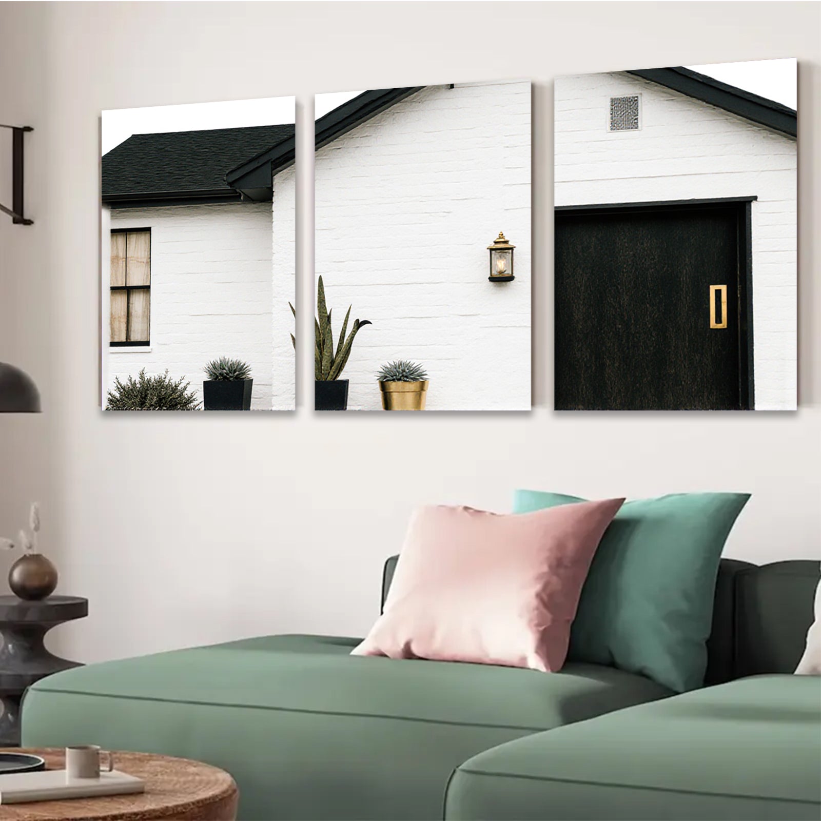 2D flat 1pc Modern Farmhouse Exterior Botanical Welcome Home Wall Art Living Room Decor Gallery Wrapped Canvas Prints for Bedroom Coastal Farmhouse Style