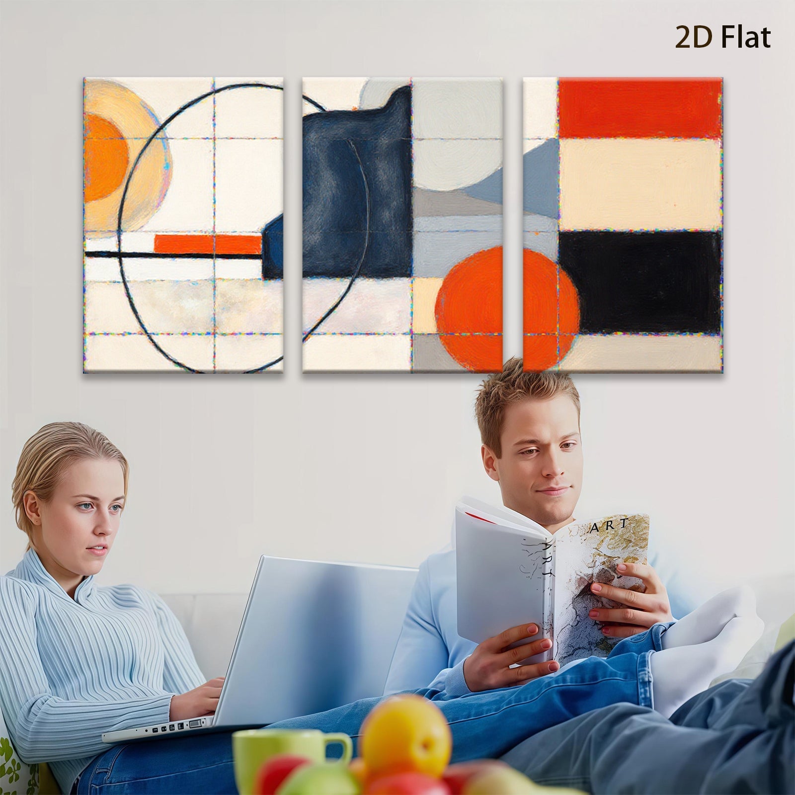 2D flat 1pc Modern Geometric Abstract Canvas Wall Art Decor Living Room Bedroom Office Gallery Wrapped Timeless Design Farmhouse Rustic Chic