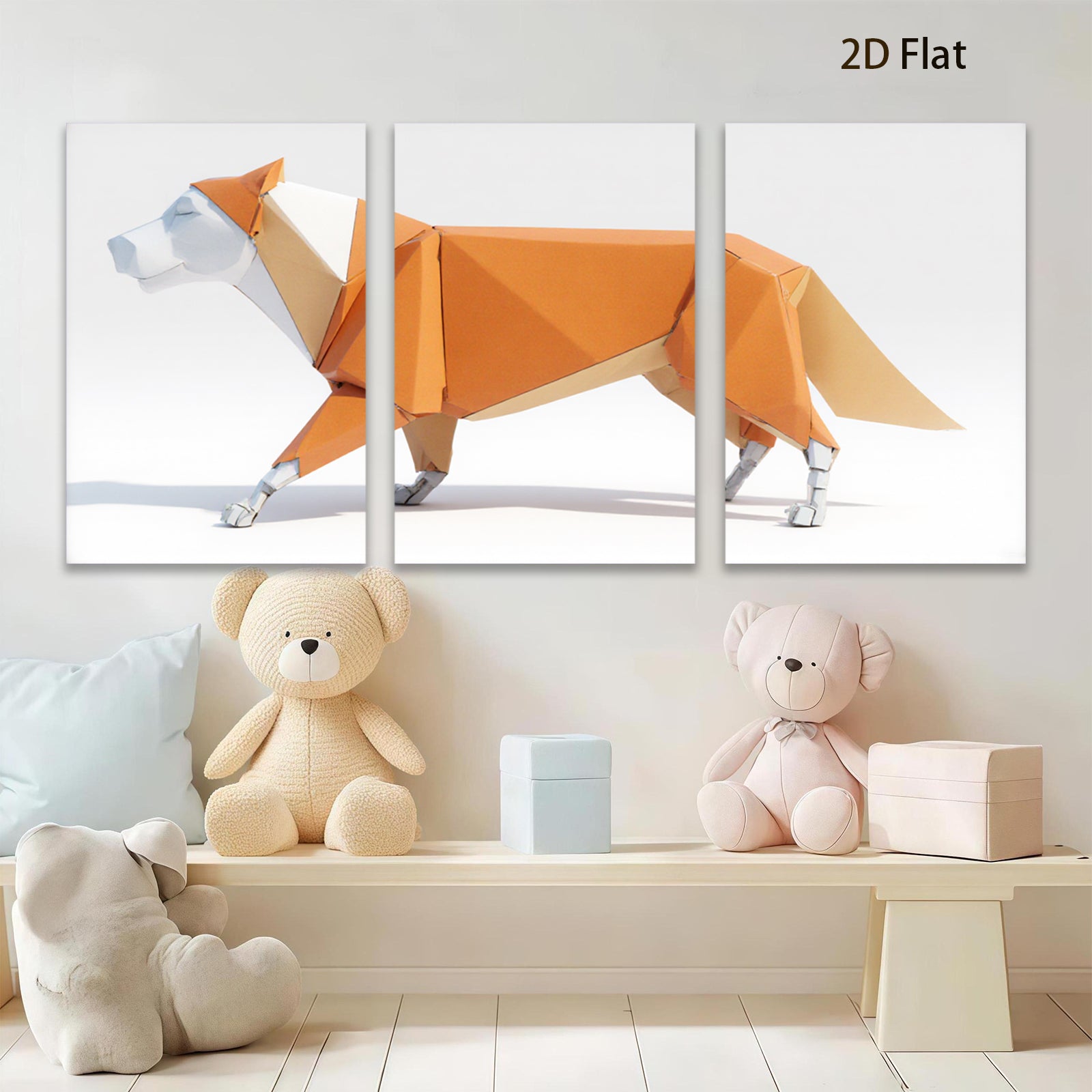 2D flat 1pc Modern Geometric Fox Wall Art Animal Canvas Print Living Room Bedroom Decor Farmhouse Style Coastal Vibes Gallery Wrapped Ready To Hang