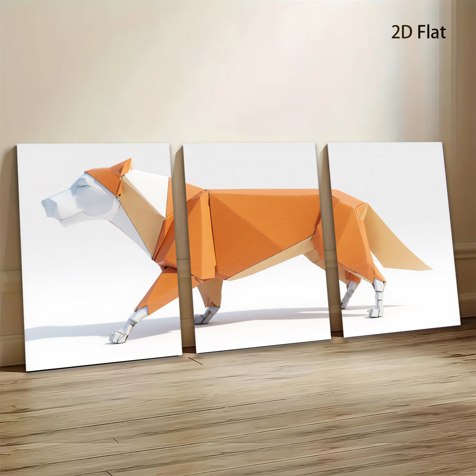 2D flat 1pc Modern Geometric Fox Wall Art Animal Canvas Print Living Room Bedroom Decor Farmhouse Style Coastal Vibes Gallery Wrapped Ready To Hang
