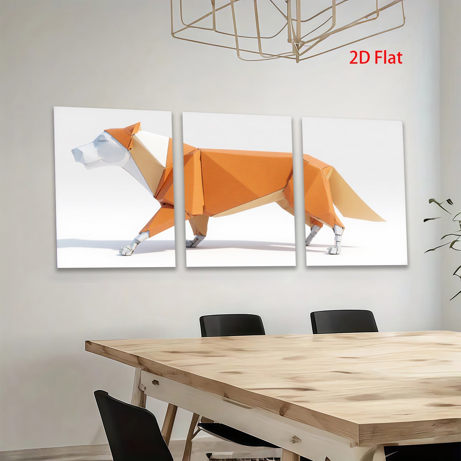 2D flat 1pc Modern Geometric Fox Wall Art Animal Canvas Print Living Room Bedroom Decor Farmhouse Style Coastal Vibes Gallery Wrapped Ready To Hang