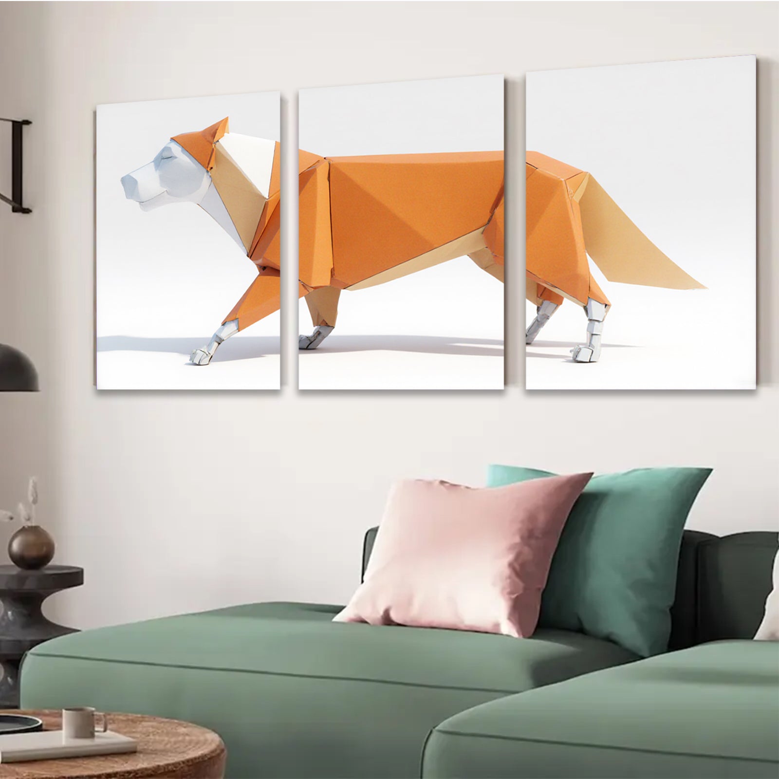 2D flat 1pc Modern Geometric Fox Wall Art Animal Canvas Print Living Room Bedroom Decor Farmhouse Style Coastal Vibes Gallery Wrapped Ready To Hang