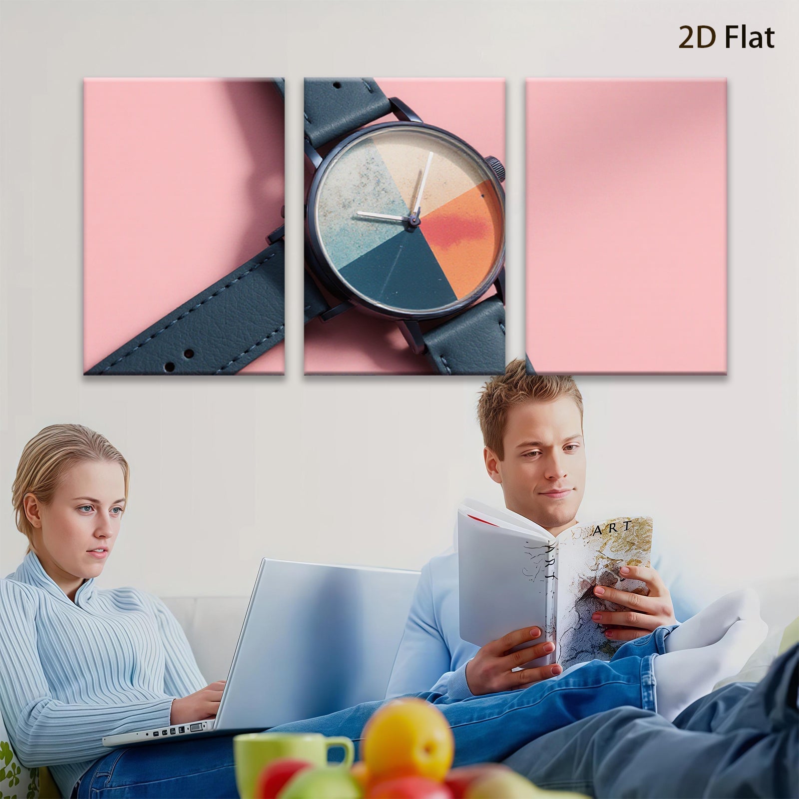 2D flat 1pc Modern Minimalist Watch Teal Leather Band Timepiece Living Room Wall Decor Farmhouse Style Bedroom Art Gallery Wrapped Canvas Print