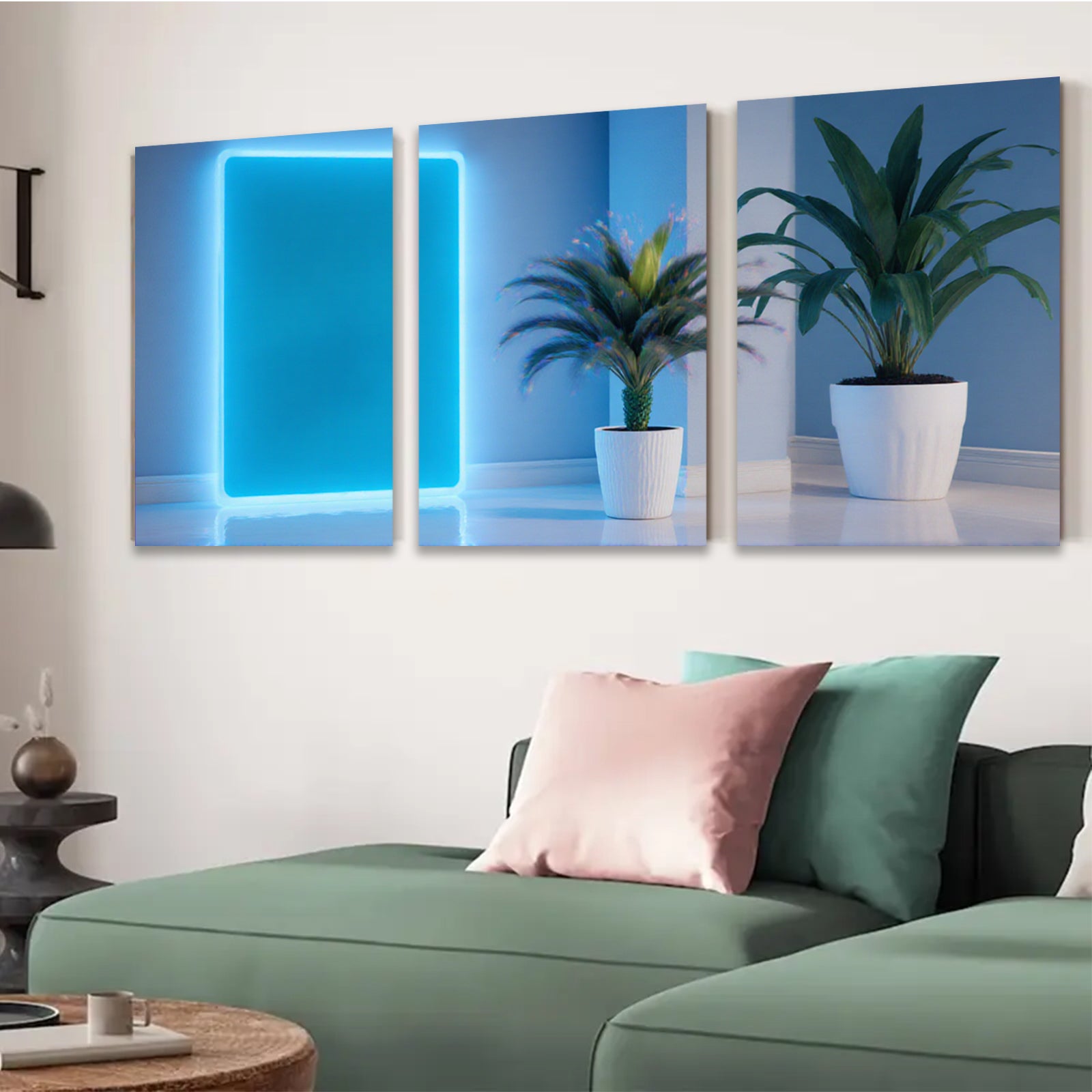 2D flat 1pc Modern Neon Glow Wall Art Botanical Living Room Bedroom Home Decor Gallery Wrapped Canvas Prints for Wall D��cor Stylish Artwork