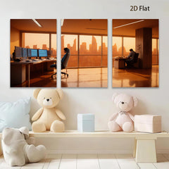2D flat 1pc Modern Office Skyline City View Wall Art Canvas Prints for Living Room Bedroom Home Decor Gallery Wrapped Teal Navy Gold